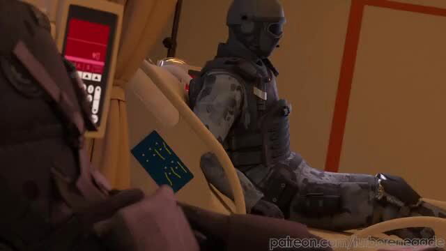 SWAT soldier in tactical gear sits by hospital bed in tense scene