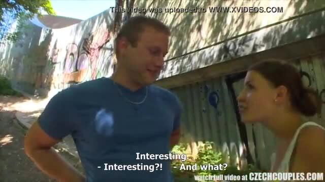 Young Czech couple talking outdoors before authentic foursome for cash