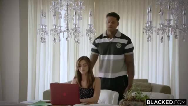 Ana Rose with hung black stud in luxurious bedroom