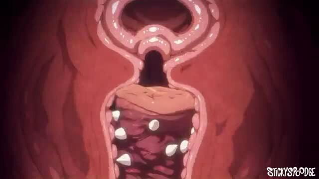 Animated tentacle monster gaping maw with teeth in hentai vore scene