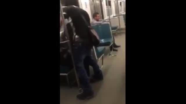 Asian twink stands as older man gives BJ in subway car