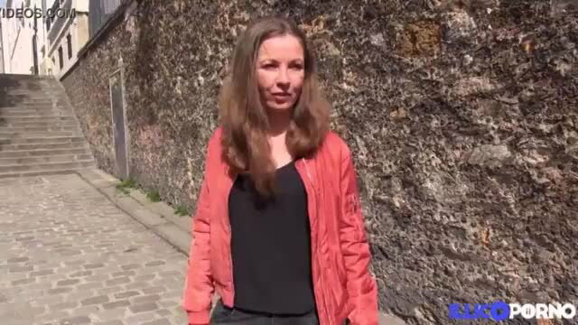 Lusty MILF Melanie in red jacket on street before anal train ride