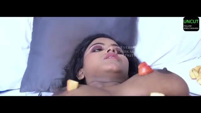 Indian beauty with big tits and apples on nude body lying seductively