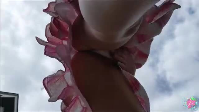 CaraDay upskirt tease flashing pussy in pink frilly dress POV