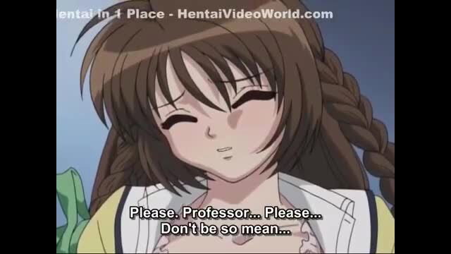 Cute Japanese schoolgirl with brown braid begs professor not to be mean