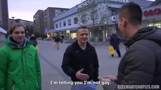 Czech Hunter Couples: Three men chatting outdoors, denying gay