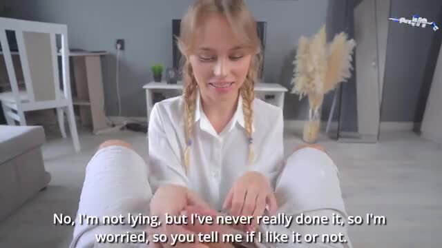 Marlie Moore in white shirt, pigtails, worried smile POV tease
