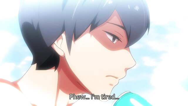 Anime guy with blue hair tired expression, shirtless, JAV hentai thumbnail