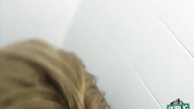 Blonde Eurobabe Cherie closeup in public bathroom
