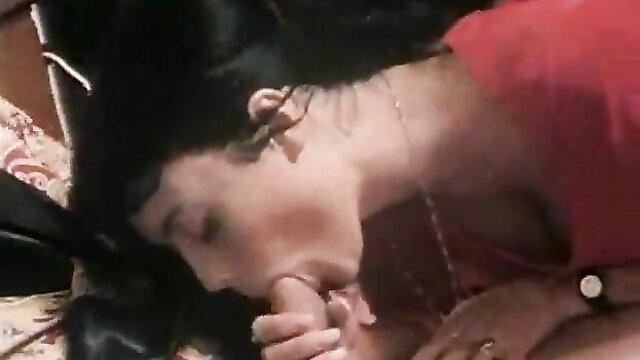 Brunette slut sucking cock closeup in hot oral scene