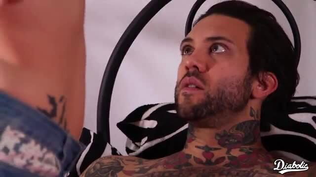 Tattooed guy with bearded face under woman's leg in taboo Blair siblings fuck