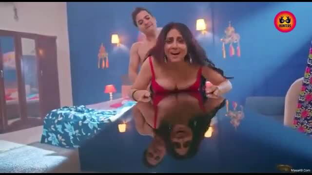 Indian MILF in red lingerie rides man reverse cowgirl in hot sex scene