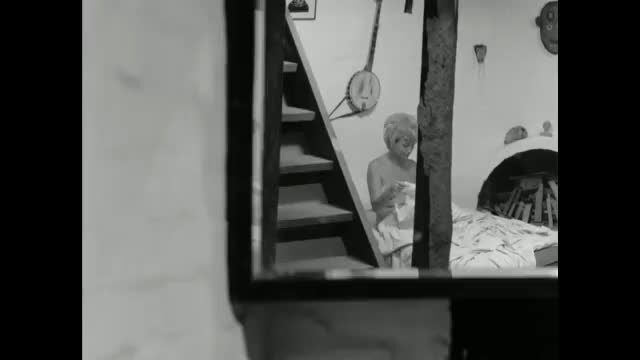 Vintage retro nude blonde milf knitting topless in bed