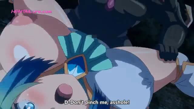 anime girl with large breasts being pinched on nipples