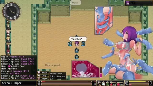 GamerWolfSix as purple-haired hentai girl with giant tits humping tentacles in Wings of Roldea