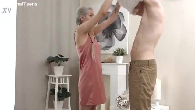 Hot teen with silver hair rides guy in anal sex cowgirl position