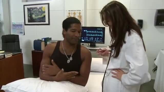 Busty interracial nurse examines BBC patient in hospital bed