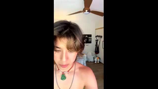 Devils Goddess topless closeup POV, jade necklace, bedroom tease