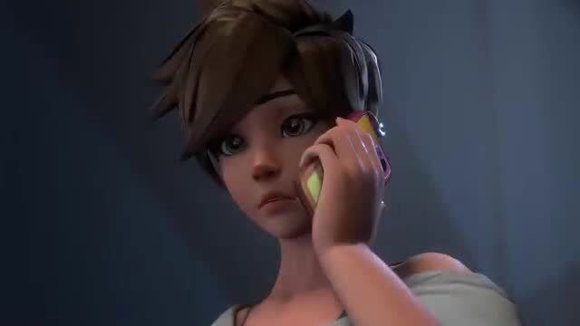 PixieWillow as Tracer on phone call, cute face closeup