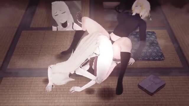 N Corp and Ring Faust selfcest anime girls scissoring in stockings