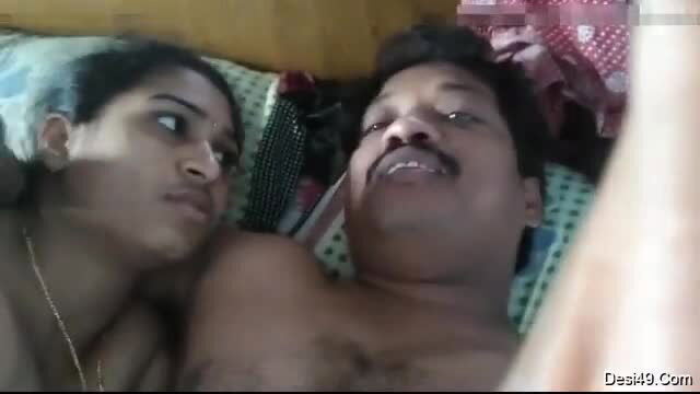 Sexy Indian wife cuddles nude husband in bed, amateur couple