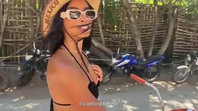 POV closeup of big ass tanned brunette sucking cock outdoors