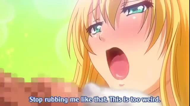 Blonde anime girl with green eyes blushes, mouth open in Mizugi Kanojo vol.2