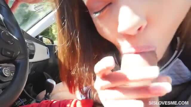 Charity Crawford sucking cock in car POV, Sis Loves Me