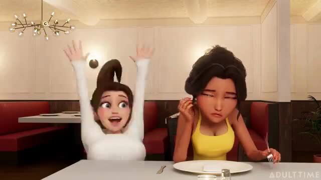 3D animated Asian shemale dining with big cock action