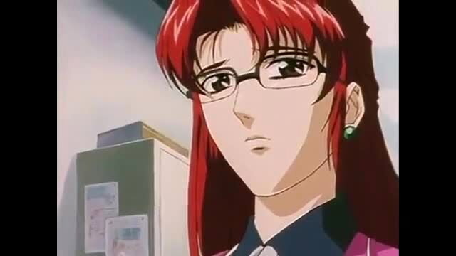 Redhead anime glasses girl in tight pink blouse, JAV hentai thumbnail