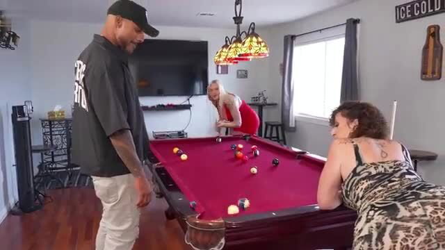 Sara Jay & Elana Bunnz bent over pool table in hot threesome