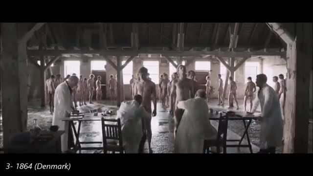 Vintage 1864 Danish army nude medical exam, men stripped bare