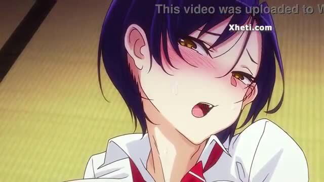 Ahegao-faced anime schoolgirl with flushed cheeks in ecstasy