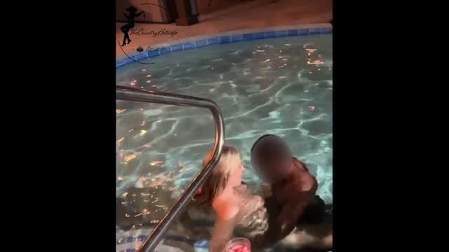 Hotwife poolside fun with BBC, blonde babe rides big black cock