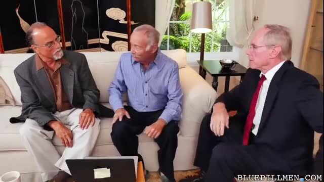 Raylin Ann with 3 old suited men foursome setup