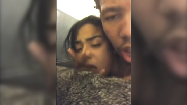 Light skin black thot moans in interracial selfie sex with black guy