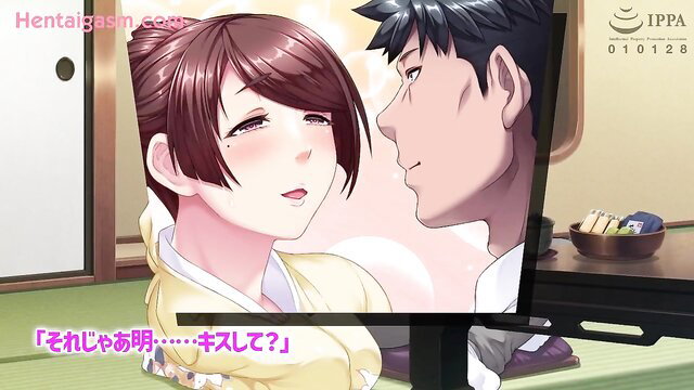 Hot spring inn proprietress in kimono flirts with man, JAV hentai anime