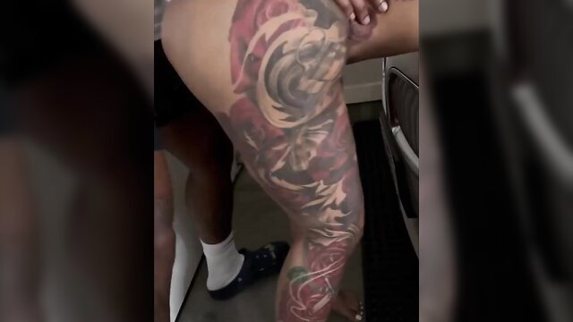 Ebony girl bubble ass tattooed thigh bent over fucked by mechanic