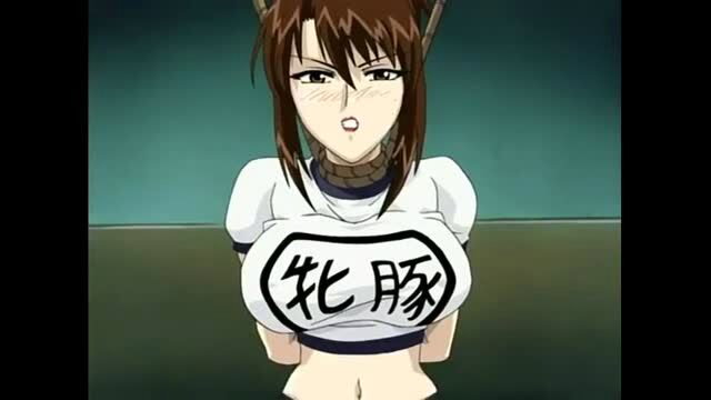 Busty anime girl with cat ears in tight 'Bitch' shirt, seductive pose
