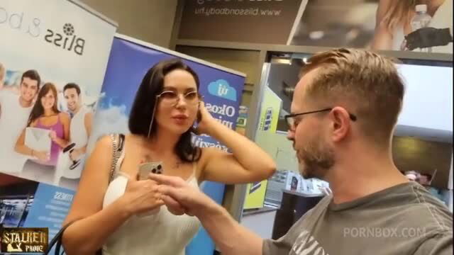 Mary Bambola at Pornbox casting, stunning tattooed brunette in white top