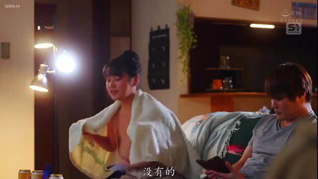 Busty JAV girlfriend's sister in towel, topless tease with boyfriend