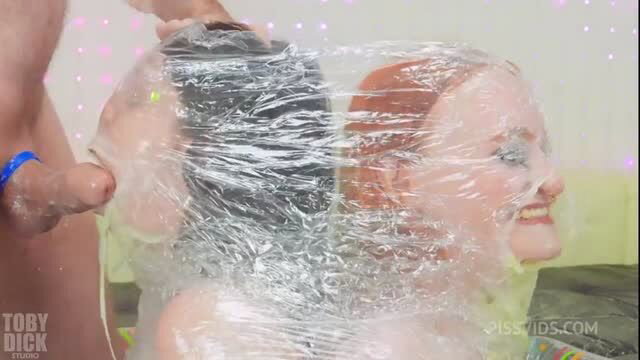 Nemesi and Petite Pixie Bell saran wrapped, facial cumshot messy fetish