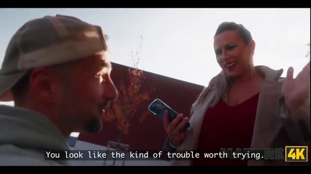 Blonde MILF flirts with younger guy, you look like trouble worth trying - Mature4K