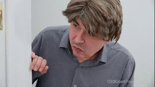 Foxy Slave as kinky cutie peeking slyly in stepdad bed scene