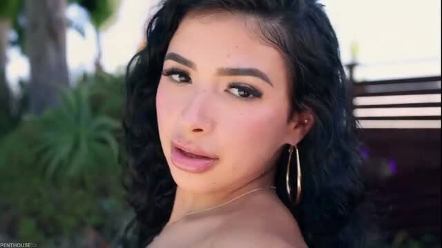 Aliana Love Latina beauty with big hoops, glossy lips outdoor tease