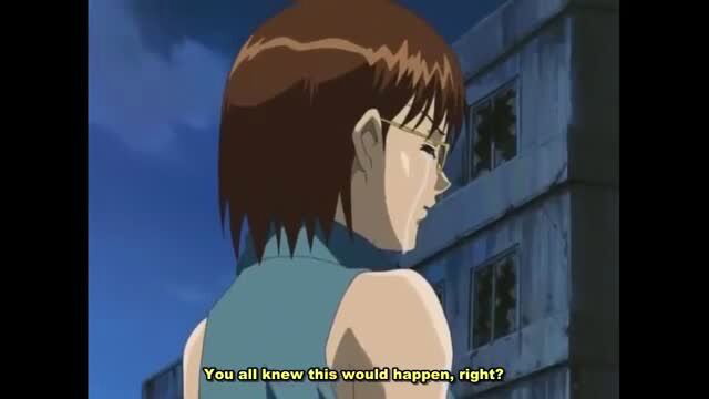 Anime girl with glasses in tank top looks back, Hyakki ep. 2 JAV thumbnail