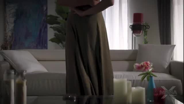 Penny Barber in elegant green skirt, seductive pose, MissaX