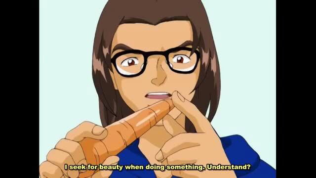 Anime girl with glasses sucking carrot in Mahya the Servant JAV scene