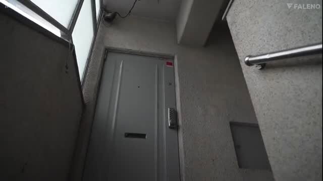 FNS-150 Megami Jun at apartment door, sweaty JAV neighbor tease