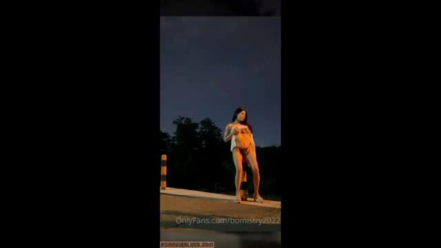 Bomi pretty Asian babe topless in thong on public road OnlyFans